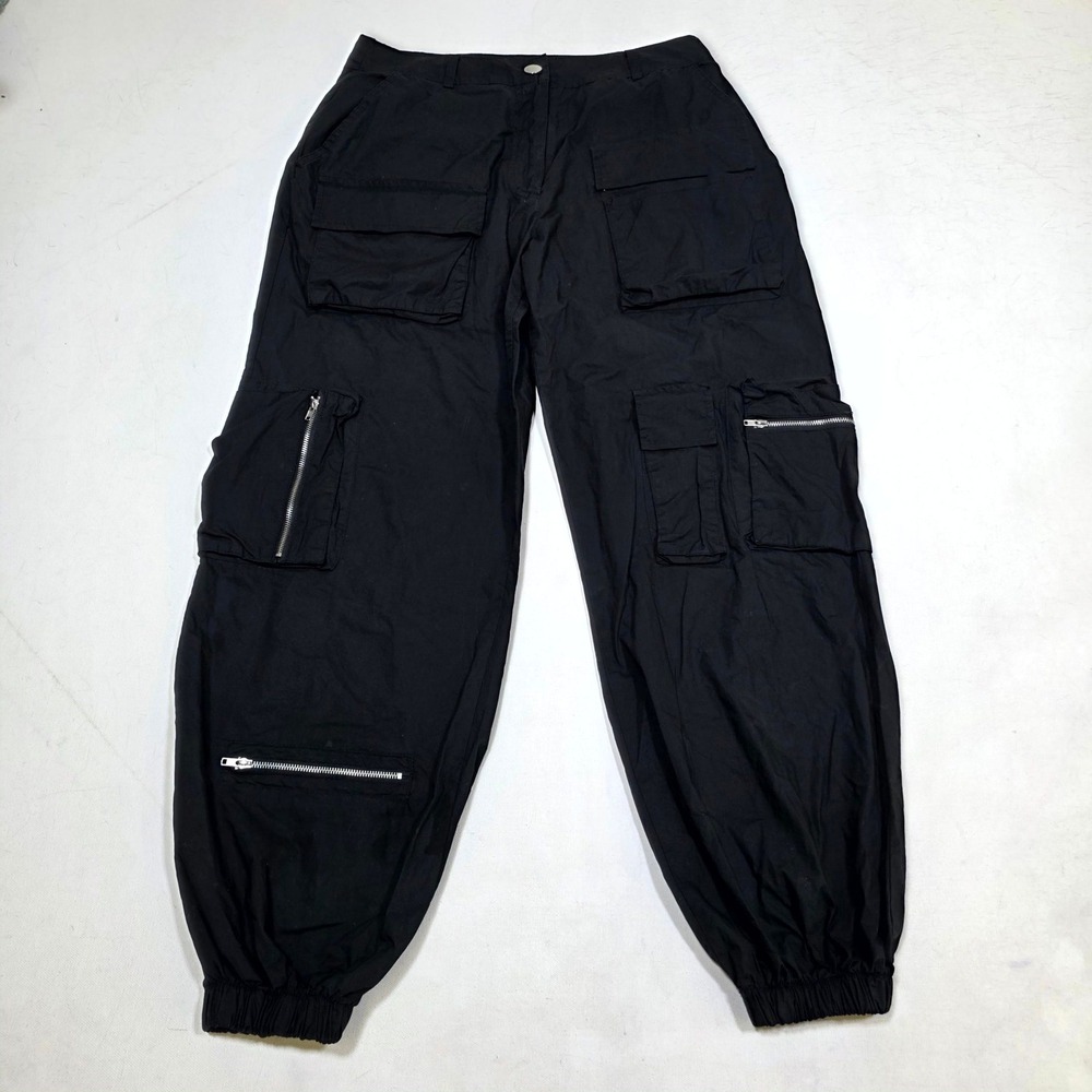 Forever 21 Cargo Joggers Womens Medium Black Multi Pocket Utility Streetwear